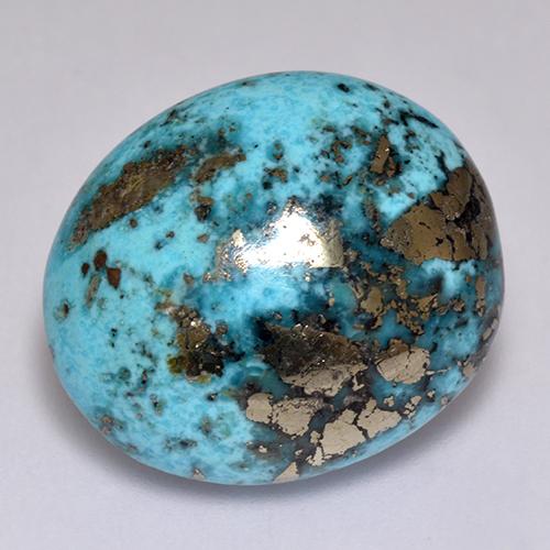 23.38캐럿 천연 블루 터키석, 타원형 컷, 19.4×16.8 mm, 불투명체