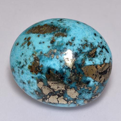 23.38캐럿 천연 블루 터키석, 타원형 컷, 19.4×16.8 mm, 불투명체