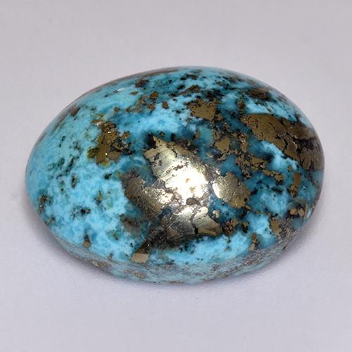 23.38캐럿 천연 블루 터키석, 타원형 컷, 19.4×16.8 mm, 불투명체