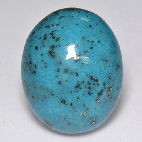 23.76캐럿 천연 짙은 녹색을 띤 파란색 터키석, 타원형 컷, 21.8×17.6 mm, 불투명체