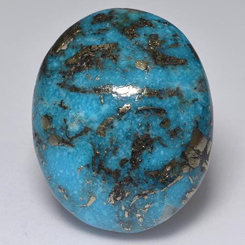 45.58캐럿 천연 짙은 녹색을 띤 파란색 터키석, 타원형 컷, 25.7×20.4 mm, 불투명체