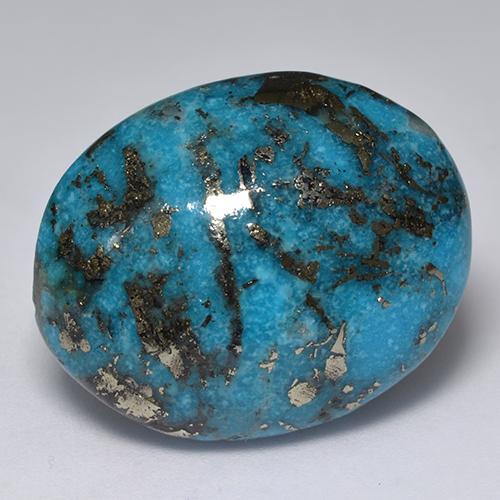 45.58캐럿 천연 짙은 녹색을 띤 파란색 터키석, 타원형 컷, 25.7×20.4 mm, 불투명체