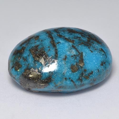 45.58캐럿 천연 짙은 녹색을 띤 파란색 터키석, 타원형 컷, 25.7×20.4 mm, 불투명체