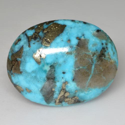 24.20캐럿 천연 푸르스름한 그린 터키석, 타원형 컷, 22.1×17.3 mm, 불투명체