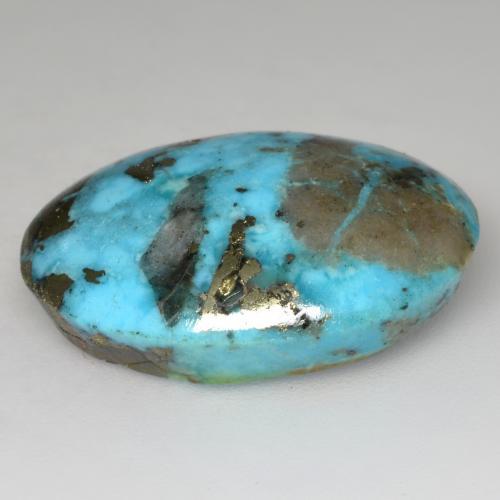24.20캐럿 천연 푸르스름한 그린 터키석, 타원형 컷, 22.1×17.3 mm, 불투명체
