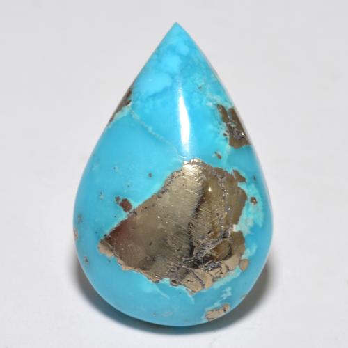 12.80캐럿 천연 녹청색 터키석, 배 모양, 20.3×13.6 mm, 불투명체