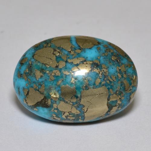 17.42캐럿 천연 짙은 녹색을 띤 파란색 터키석, 타원형 컷, 19.4×13.6 mm, 불투명체
