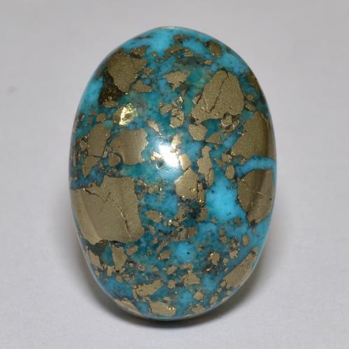 17.42캐럿 천연 짙은 녹색을 띤 파란색 터키석, 타원형 컷, 19.4×13.6 mm, 불투명체