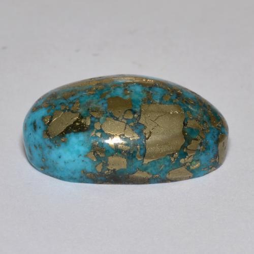 17.42캐럿 천연 짙은 녹색을 띤 파란색 터키석, 타원형 컷, 19.4×13.6 mm, 불투명체