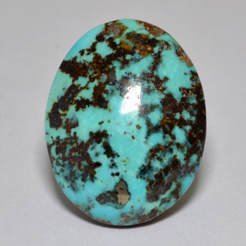 18.42캐럿 천연 그린 블루 터키석, 타원형 컷, 20.4×16 mm, 불투명체