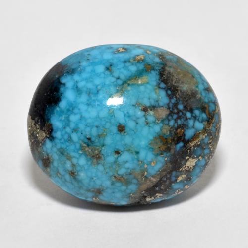 22.66캐럿 천연 짙은 녹색을 띤 파란색 터키석, 타원형 컷, 19.2×16.1 mm, 불투명체
