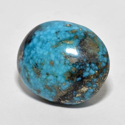 22.66캐럿 천연 짙은 녹색을 띤 파란색 터키석, 타원형 컷, 19.2×16.1 mm, 불투명체