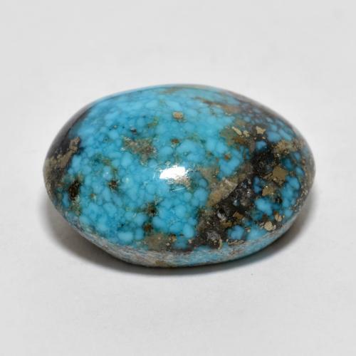 22.66캐럿 천연 짙은 녹색을 띤 파란색 터키석, 타원형 컷, 19.2×16.1 mm, 불투명체