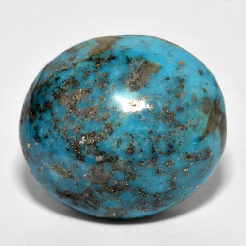 32.76캐럿 천연 짙은 녹색을 띤 파란색 터키석, 타원형 컷, 22.2×19.5 mm, 불투명체