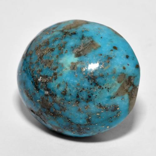 32.76캐럿 천연 짙은 녹색을 띤 파란색 터키석, 타원형 컷, 22.2×19.5 mm, 불투명체