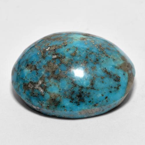 32.76캐럿 천연 짙은 녹색을 띤 파란색 터키석, 타원형 컷, 22.2×19.5 mm, 불투명체