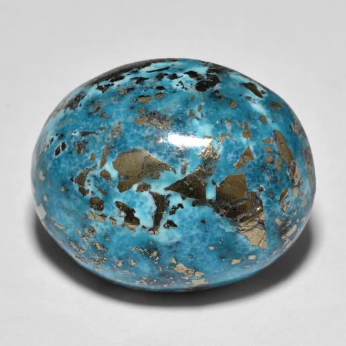 31.67캐럿 천연 짙은 녹색을 띤 파란색 터키석, 타원형 컷, 20.7×16.9 mm, 불투명체