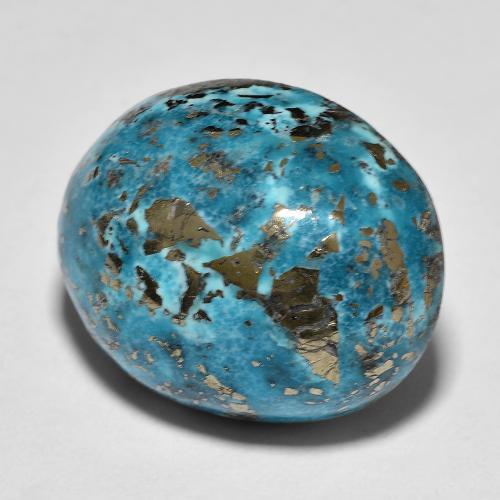 31.67캐럿 천연 짙은 녹색을 띤 파란색 터키석, 타원형 컷, 20.7×16.9 mm, 불투명체