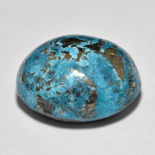 31.67캐럿 천연 짙은 녹색을 띤 파란색 터키석, 타원형 컷, 20.7×16.9 mm, 불투명체