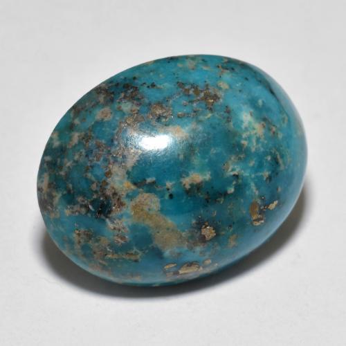 22.71캐럿 천연 짙은 녹색을 띤 파란색 터키석, 타원형 컷, 19.8×15.7 mm, 불투명체