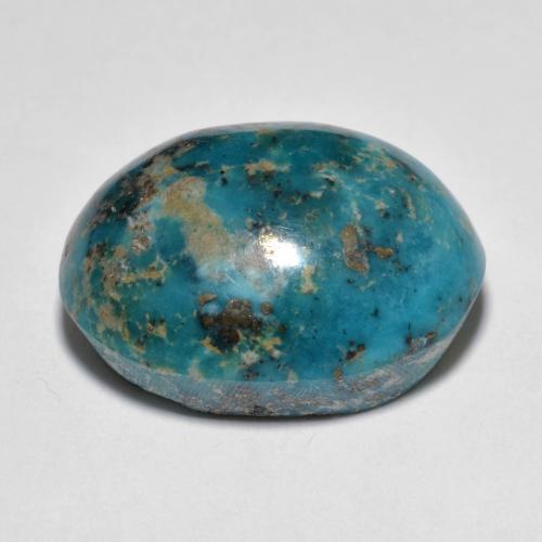 22.71캐럿 천연 짙은 녹색을 띤 파란색 터키석, 타원형 컷, 19.8×15.7 mm, 불투명체