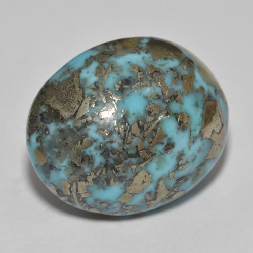 31.45캐럿 천연 녹청색 터키석, 타원형 컷, 21.3×17.4 mm, 불투명체