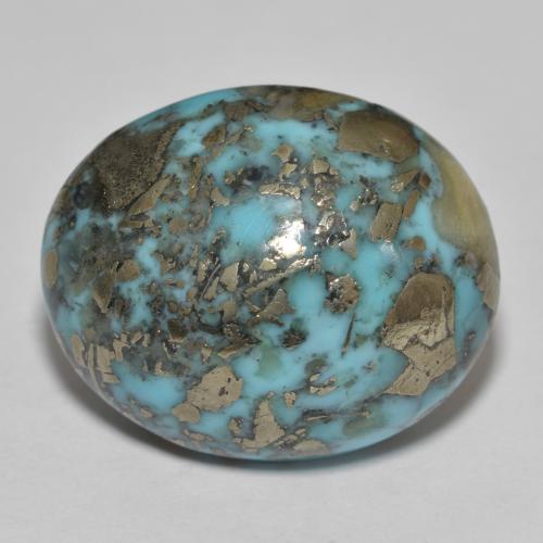 31.45캐럿 천연 녹청색 터키석, 타원형 컷, 21.3×17.4 mm, 불투명체