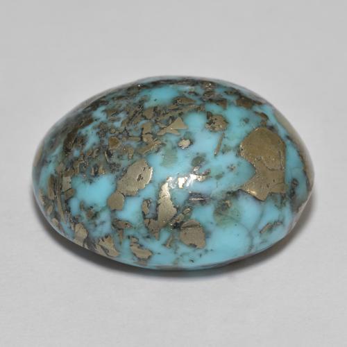 31.45캐럿 천연 녹청색 터키석, 타원형 컷, 21.3×17.4 mm, 불투명체