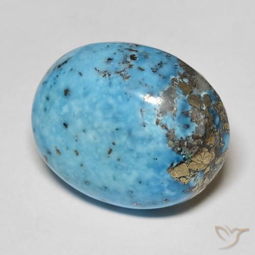 24.31캐럿 천연 틸 터키석, 타원형 컷, 20.3×16.8 mm, 불투명체