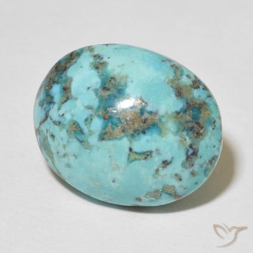 18.22캐럿 천연 밝은 청록색 터키석, 타원형 컷, 18.8×15 mm, 불투명체