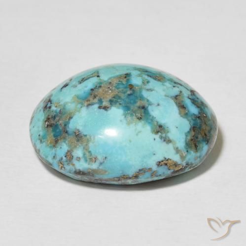 18.22캐럿 천연 밝은 청록색 터키석, 타원형 컷, 18.8×15 mm, 불투명체