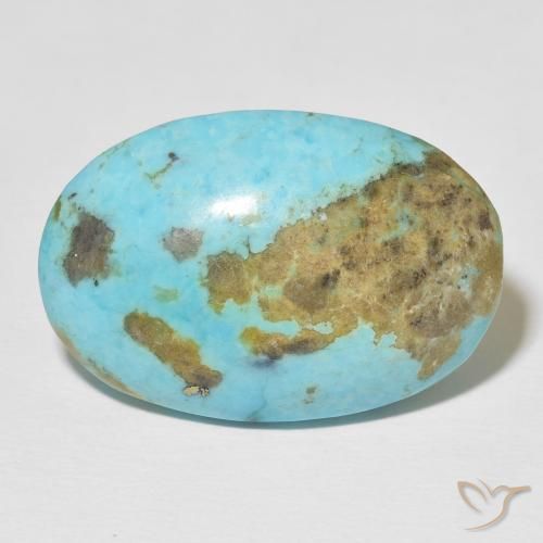 33.51캐럿 천연 밝은 청록색 터키석, 타원형 컷, 27.9×18.7 mm, 불투명체