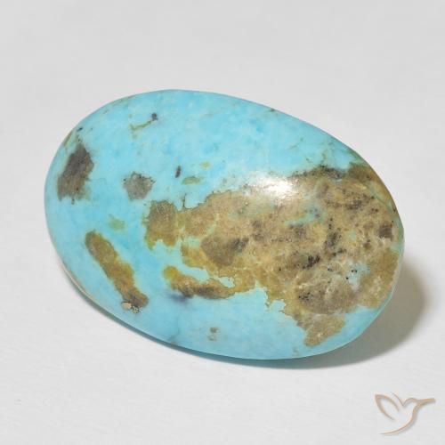 33.51캐럿 천연 밝은 청록색 터키석, 타원형 컷, 27.9×18.7 mm, 불투명체