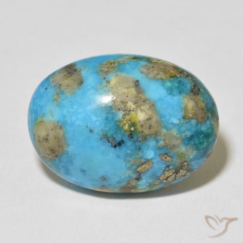 20.10캐럿 천연 밝은 녹색을 띤 파란색 터키석, 타원형 컷, 22×15.9 mm, 불투명체