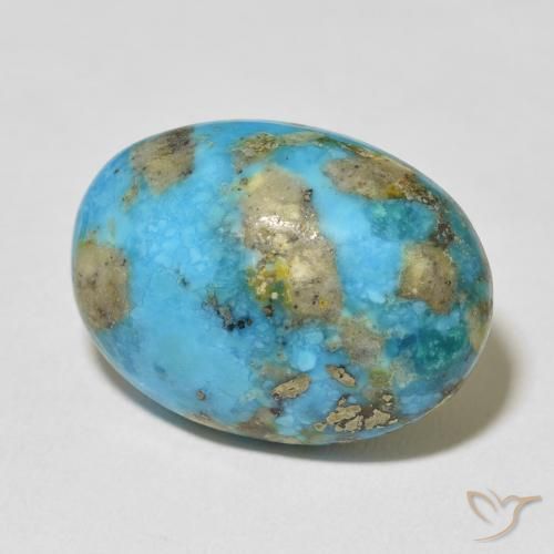 20.10캐럿 천연 밝은 녹색을 띤 파란색 터키석, 타원형 컷, 22×15.9 mm, 불투명체