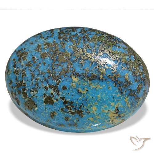 31.32캐럿 천연 짙은 녹색을 띤 파란색 터키석, 타원형 컷, 27×19.7 mm, 불투명체