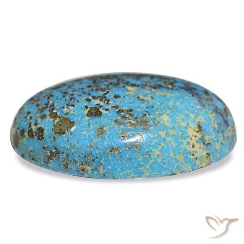 31.32캐럿 천연 짙은 녹색을 띤 파란색 터키석, 타원형 컷, 27×19.7 mm, 불투명체