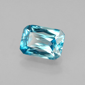1.26캐럿 천연 블루 지르콘, 에메랄드 컷, 6.9×5 mm, VS-SI