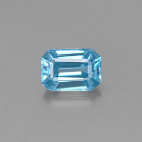 0.86캐럿 천연 블루 지르콘, 에메랄드 컷, 5.9×4.1 mm, VVS