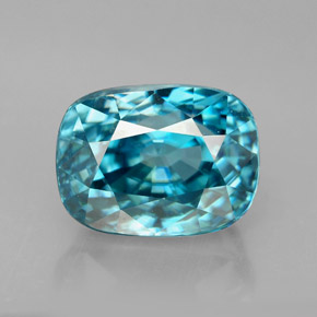 7.57캐럿 천연 블루 지르콘, 쿠션 컷, 10.5×7.8 mm, VVS