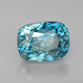 7.57캐럿 천연 블루 지르콘, 쿠션 컷, 10.5×7.8 mm, VVS