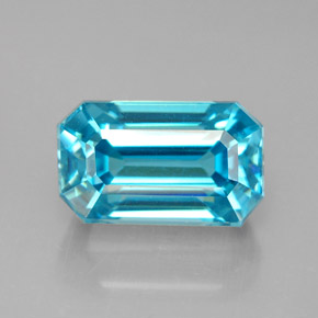6.46캐럿 천연 블루 지르콘, 에메랄드 컷, 11.3×6.8 mm, VVS
