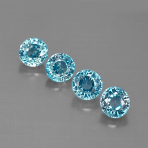 캐럿 천연 블루 지르콘 보석, 라운드 컷, 4.43 mm, VS