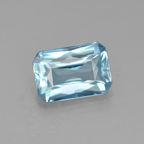 1.20캐럿 천연 블루 지르콘, 에메랄드 컷, 7.1×4.9 mm, VVS