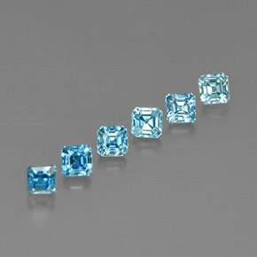 캐럿 천연 블루 지르콘 보석, 에메랄드 컷, 3.3×3.3 mm, VVS