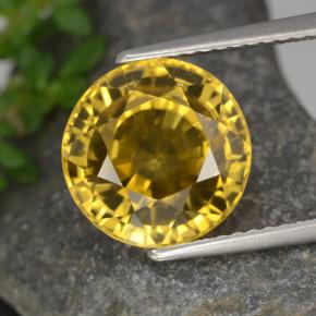 6.97캐럿 천연 골든 옐로우 지르콘, 라운드 컷, 10.17 mm, VVS