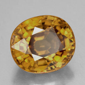 10.17캐럿 천연 골든 옐로우 지르콘, 타원형 컷, 12.2×10.7 mm, IF