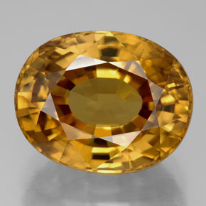 22.80캐럿 천연 골든 옐로우 지르콘, 타원형 컷, 16.9×13.4 mm, VVS
