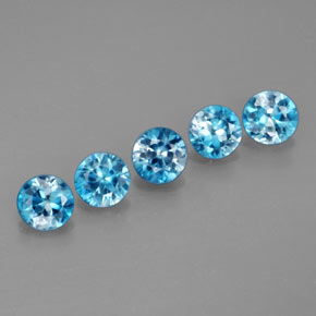 캐럿 천연 블루 지르콘 보석, 라운드 컷, 4.55 mm, VS