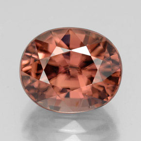 6.21캐럿 천연 로즈 지르콘, 타원형 컷, 10.5×8.8 mm, VVS